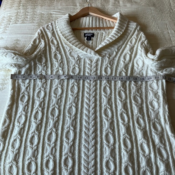 LANDS END Off White Tunic Length Cotton Blend Cable Knit Sweater Size XL - Picture 7 of 11